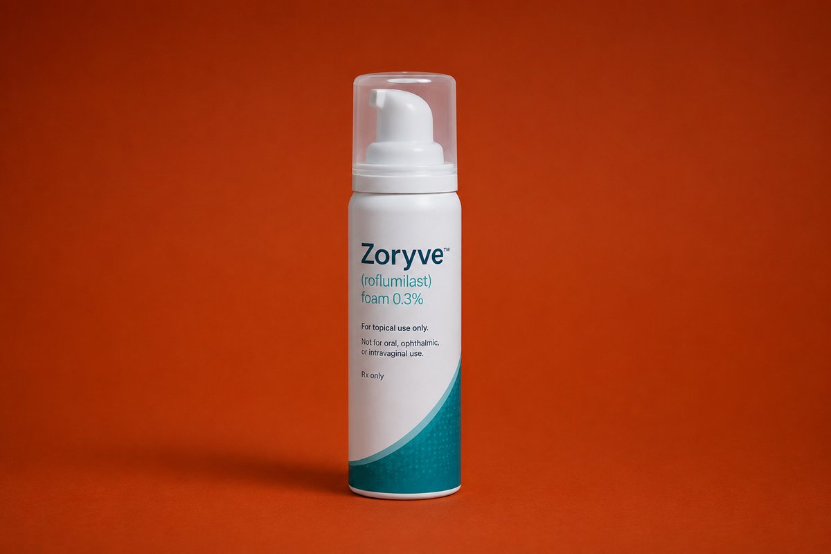 Bottle of Zoryve (roflumilast) 0.3% foam